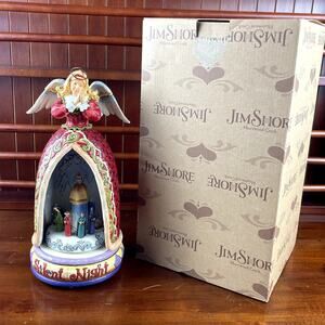 Jim Shore Silent Night Angel Nativity Scene Musical Figuring Revolving 2006 Wood